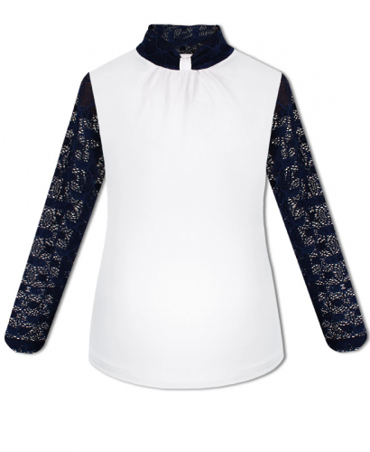 Белая блузка с синим гипюром для девочки 82294-ДШ19