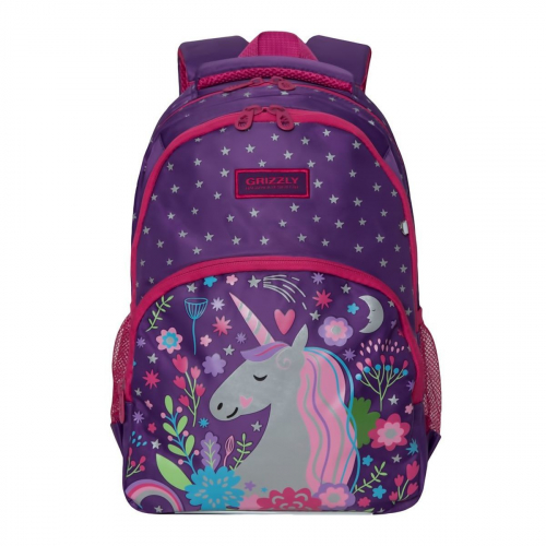 Рюкзак школьный Grizzly, артикул RG-966-1, цвет фиолетовый, материал текстиль