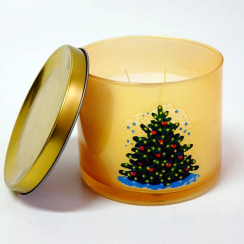 Свеча новогодняя в стакане с крышкой ароматизированная, 12см, золото