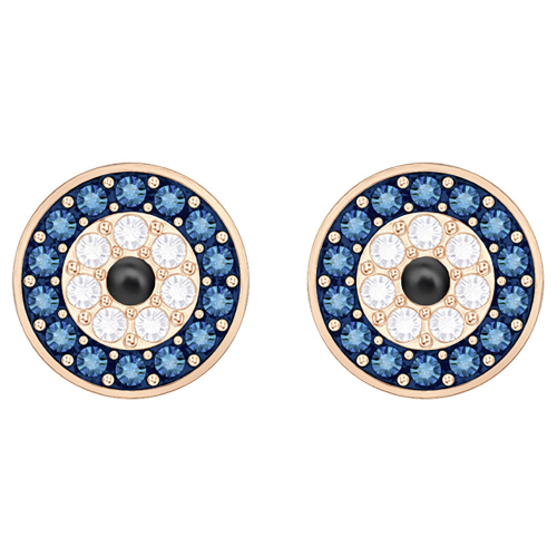 LUCKILY EVIL EYE PIERCED EARRINGS, MULTI-COLORED, ROSE-GOLD TONE PLATED