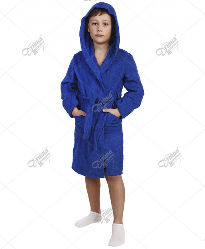 Халат Махровый детский синий с капюшоном