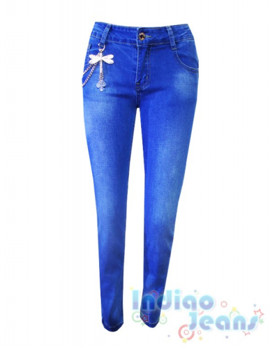 Голубые джинсы с цепочкой, для девочек