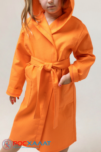 В-07 (25) Детский вафельный халат с капюшоном оранжевый
