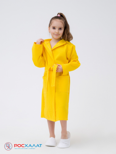  В-07 (24) Детский вафельный халат с капюшоном желтый