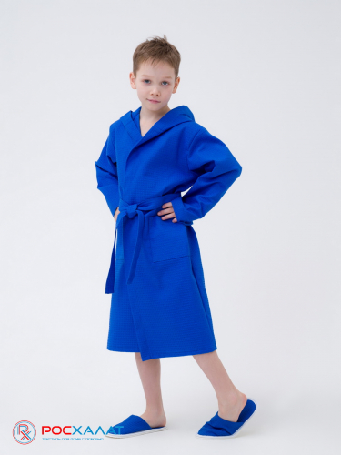 В-07 (16) Детский вафельный халат с капюшоном синий