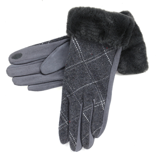 Комбинированные сенсорные перчатки (имитация замши + шерсть)