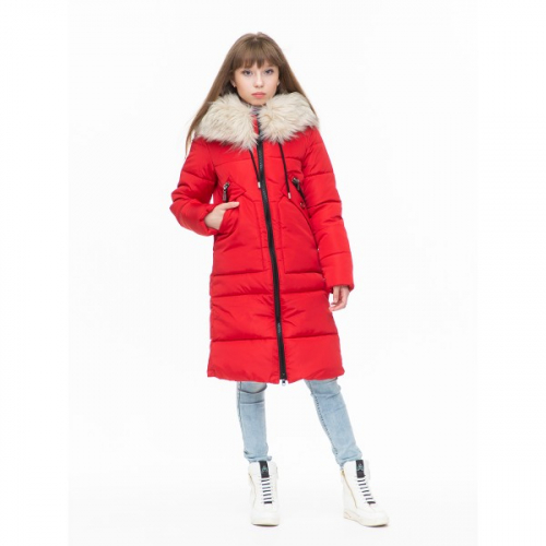 Пальто зимнее для девочки Дина 161903 красное DISVEYA