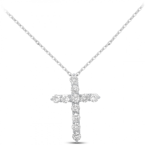 Колье крест из серебра с фианитами родированное