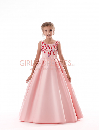 Шикарное платье грязно-розового цвета с  восхитительными цветами на корсете