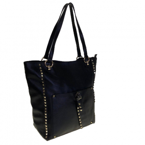 Трендовая сумка оверсайз Touch формата А4 из мелкозернистой натуральной кожи чёрного цвета.