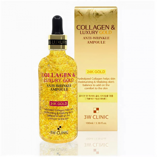 Сыворотка д/лица антивозрастная с коллагеном и частицами золота 3W Clinic Collagen Luxury Gold Anti-Wrinkle Ampoule 100 ml