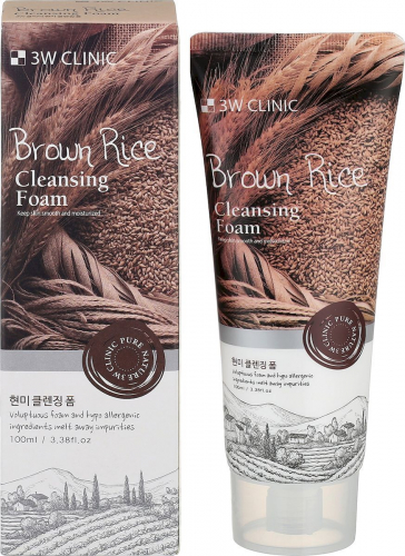 Пенка для умывания на основе коричневого риса 3W Clinic Brown Rice Cleansing Foam 100g