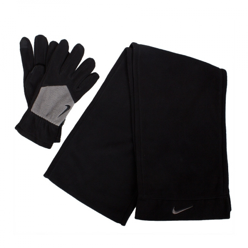 NIKE SPORT FLEECE TECH GLOVES & SCARF SET XL BLACK/LIGHT ASH, набор флис перчатки и шарф, (035) черн/сер