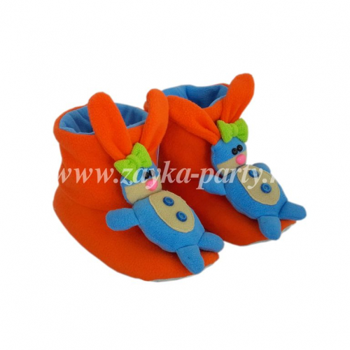 Тапочки с игрушкой оранжевые с голубым