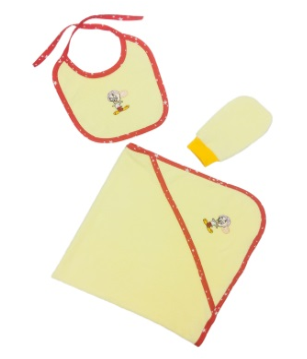 комплект для купания (полотенце, варежка, нагрудник) св.желтый