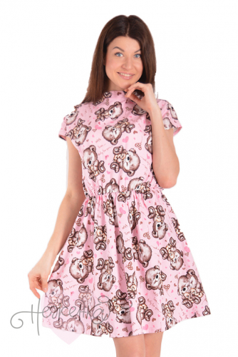 Платье П 601 (розовый с мишкой)