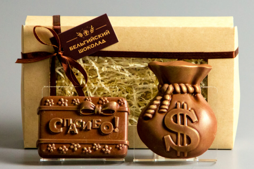 Шоколадные фигурки 2в1 «Спасибо + Мешочек с долларами»