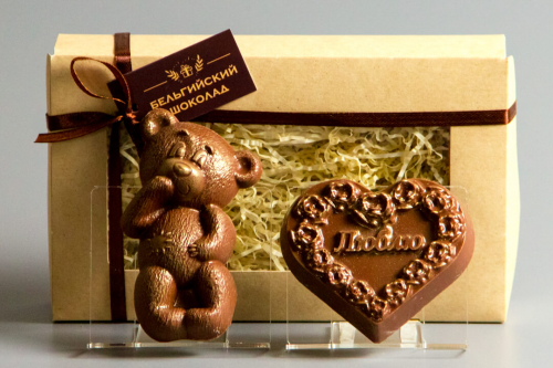 Шоколадные фигурки 2в1 «Мишка + Сердце люблю»