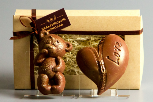 Шоколадные фигурки 2в1 «Мишка + Сердце с молнией»
