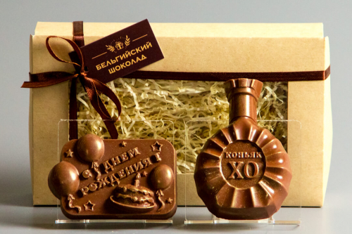 Шоколадные фигурки 2в1 «С днём рождения 1 + Коньяк XO»