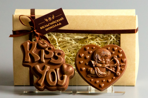 Шоколадные фигурки 2в1 «Kiss You + Сердце с купидоном 2»
