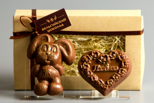 Шоколадные фигурки 2в1 «Зайка + Сердце люблю»