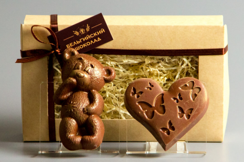 Шоколадные фигурки 2в1 «Мишка + Сердце с бабочками»
