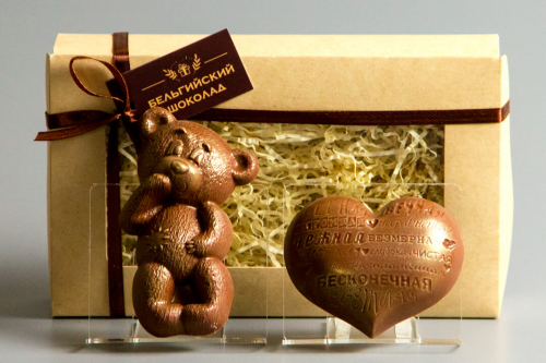 Шоколадные фигурки 2в1 «Мишка + Сердце с надписями»