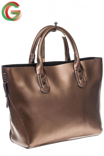 Женская сумка шоппер из натуральной кожи, цвет золото