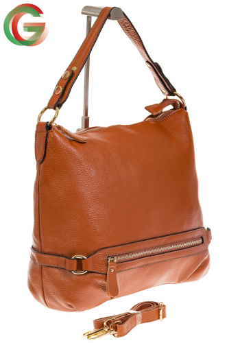 Женская сумка Хобо из натуральной кожи рыжего цвета 9352