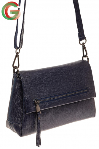 Женская сумка-трапеция из натуральной кожи, цвет синий