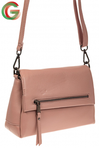 Женская сумка-трапеция из натуральной кожи, цвет розовый