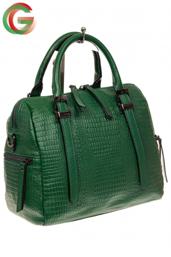 Женская сумка из натуральной кожи с тиснением, цвет зеленый