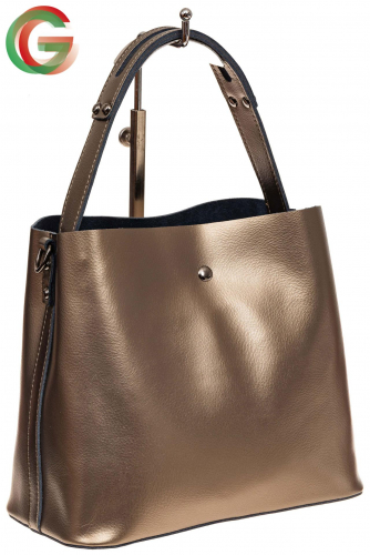 Женская сумка шоппер из натуральной кожи, цвет бронза