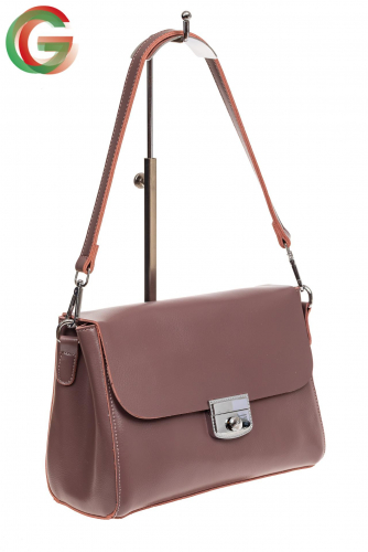 Классическая женская сумка из натуральной кожи, цвет темно-розовый