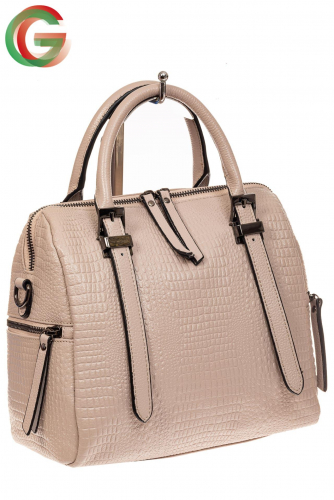 Женская сумка из натуральной кожи с тиснением, цвет серо-белый