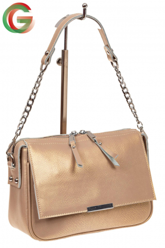 Женская сумка из натуральной кожи, цвет розово-золотой перламутр