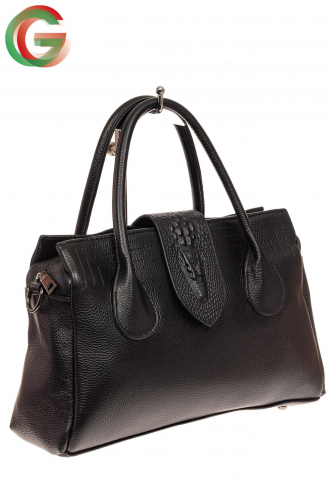 Женская сумка с гортом из крокодила, цвет черный