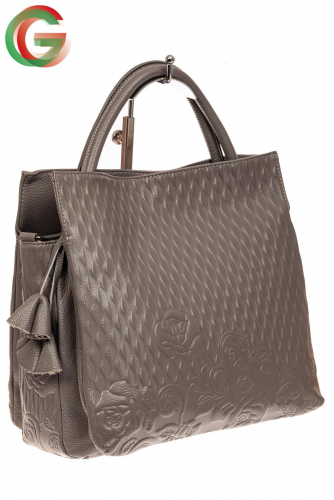Женская сумка из натуральной кожи с тиснением, цвет серый