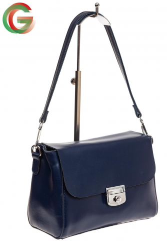 Классическая женская сумка из натуральной кожи, цвет темно-синий