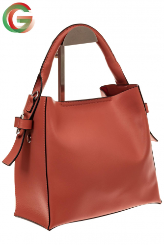 Женская сумка-шоппер из натуральной кожи, цвет коралл