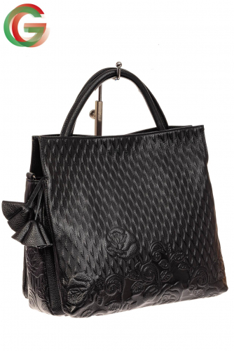 Женская сумка из натуральной кожи с тиснением, цвет черный