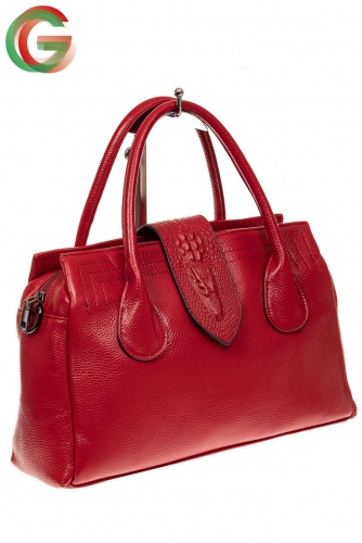 Женская сумка с гортом из крокодила, цвет красный
