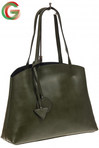 Мягкая сумка-шоппер из натуральной кожи, цвет зеленый
