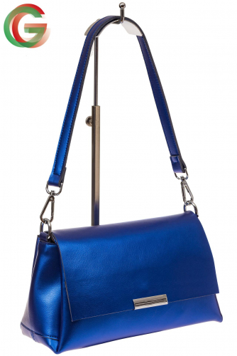 Женская сумка багет из натуральной кожи, цвет синий