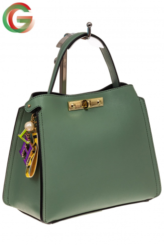 Классическая женская сумка из натуральной кожи, цвет серо-оливковый