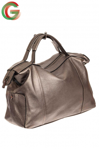 Мягкая сумка из натуральной кожи, цвет серебро-бронза