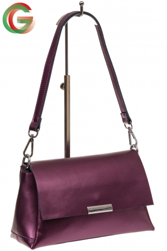 Женская сумка багет из натуральной кожи, цвет баклажан