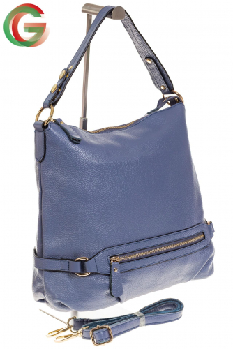 Женская сумка Хобо из натуральной кожи голубого цвета 9352