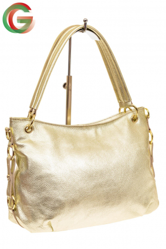 Большая мягкая сумка из натуральной кожи, цвет светлое золото
